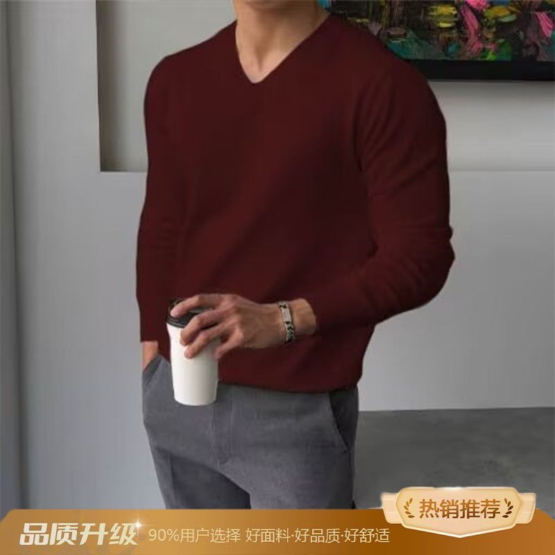Mens Fashion Jumpers - Men's Solid V-Neck Knitted Sweater Soft
