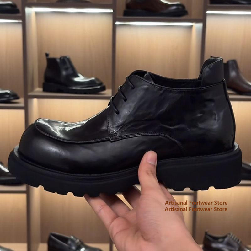 Chelsea Boots Men - Black Leather Thick Sole Chelsea Boots