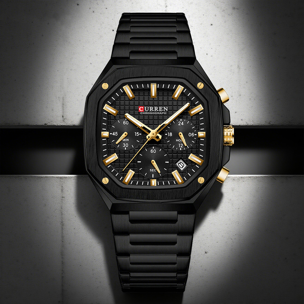 Mens Fashion Watch - CURREN Luxury Square Chrono Watch for