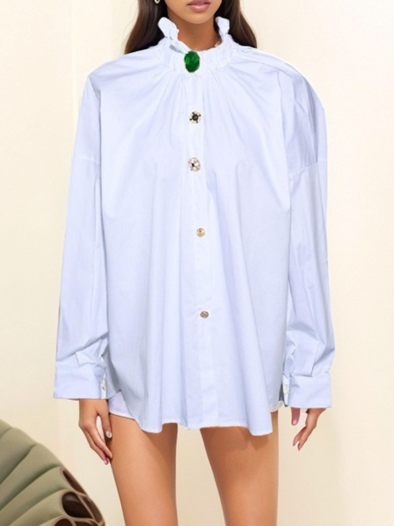 Men'S Fashion X - Big Button Women Size Decoration Blouse