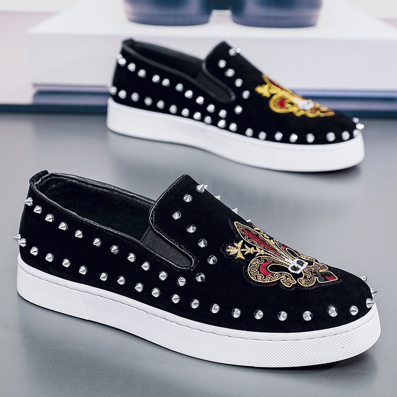 Rivets Embroidery Coiffeur Bla - Suede Loafers Men 评论和价格