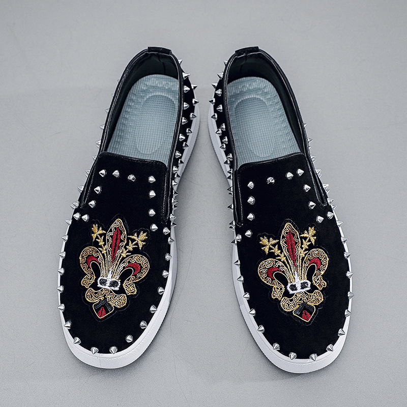 Rivets Embroidery Coiffeur Bla - Suede Loafers Men 评论和价格