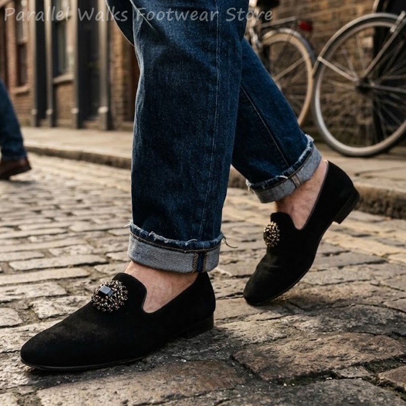 Men Suede Loafers Rhinestone C - Suede Loafers Men 评论和价格