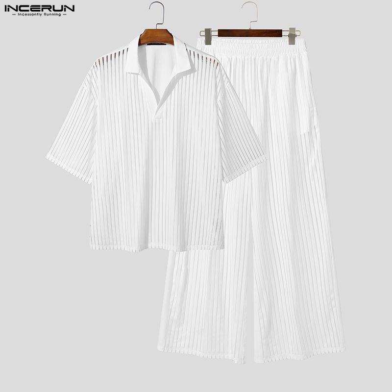 INCERUN Men's Sets Striped Mes - Mens Fashion Streetwear 评论和价格