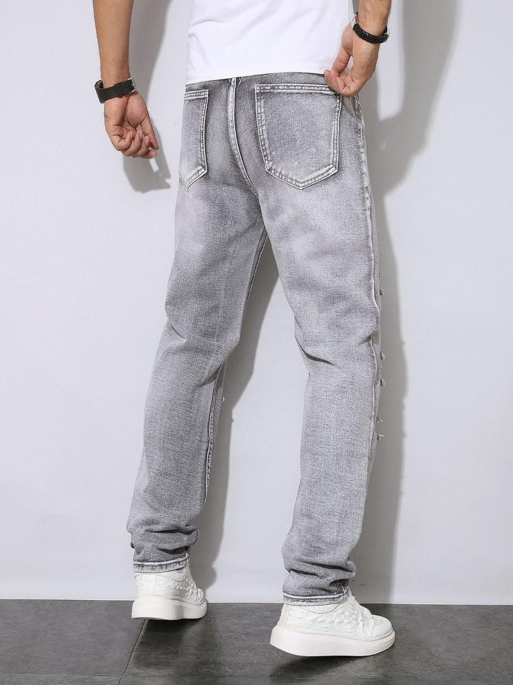 Mens Autumn Winter Distressed  - Men'S Fashion Grey Jeans 评论和价格