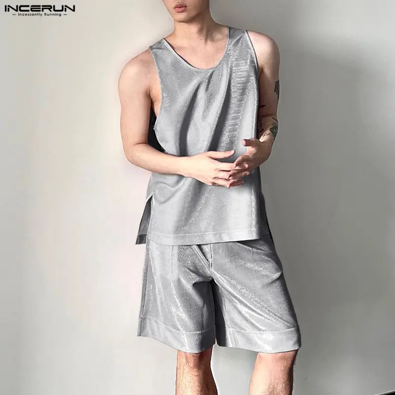 INCERUN Men's Sets Shiny Solid - Mens Fashion Streetwear 评论和价格
