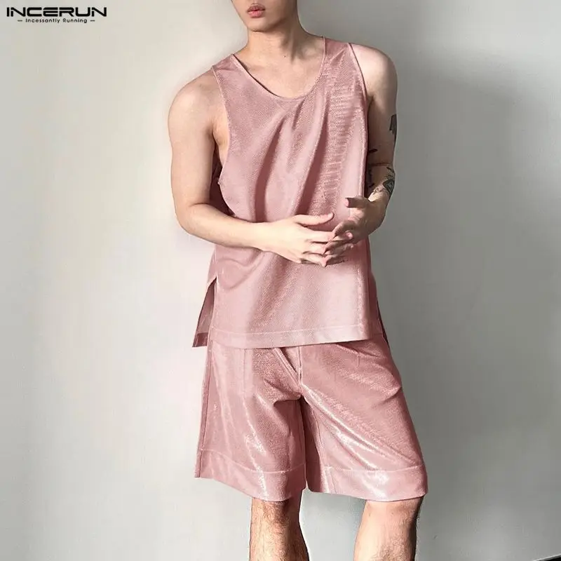 INCERUN Men's Sets Shiny Solid - Mens Fashion Streetwear 评论和价格