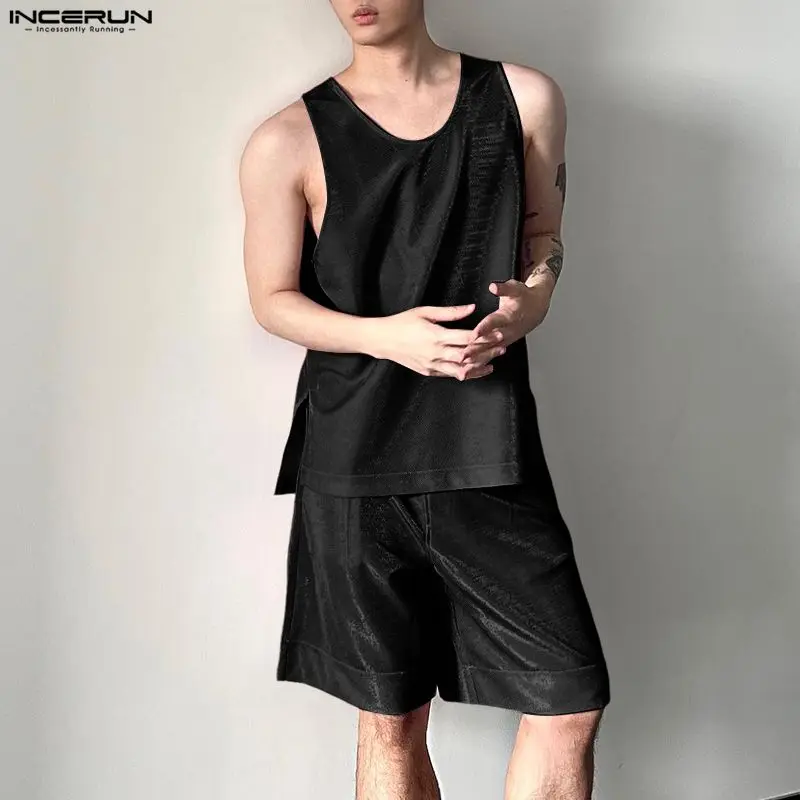 INCERUN Men's Sets Shiny Solid - Mens Fashion Streetwear 评论和价格
