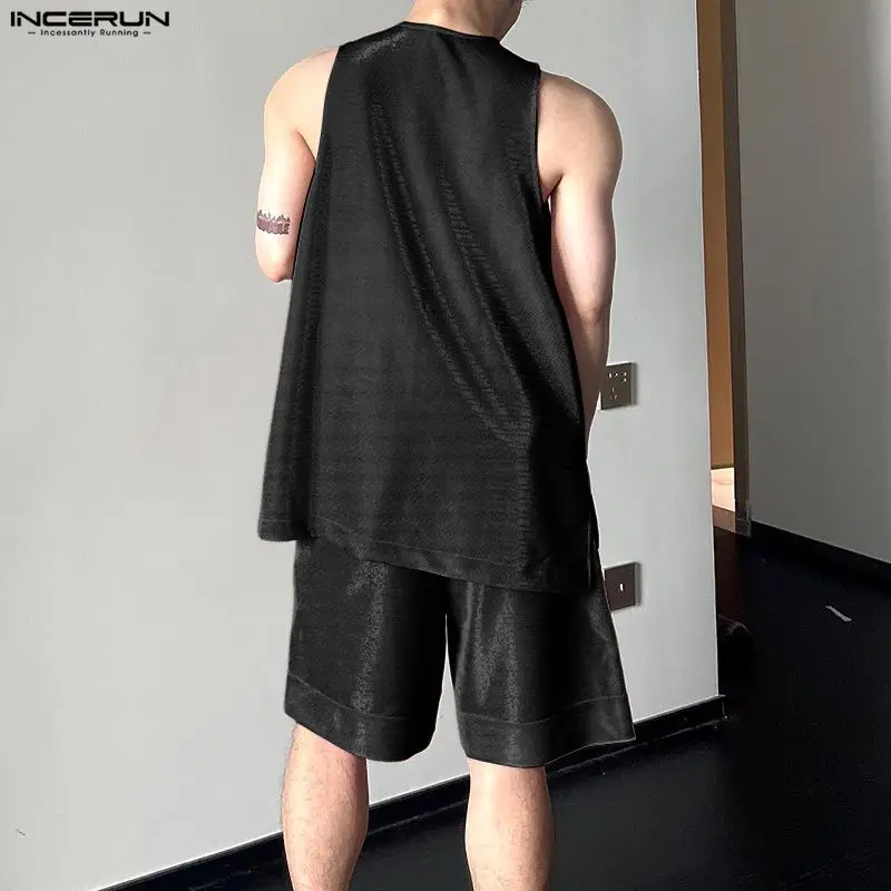 INCERUN Men's Sets Shiny Solid - Mens Fashion Streetwear 评论和价格