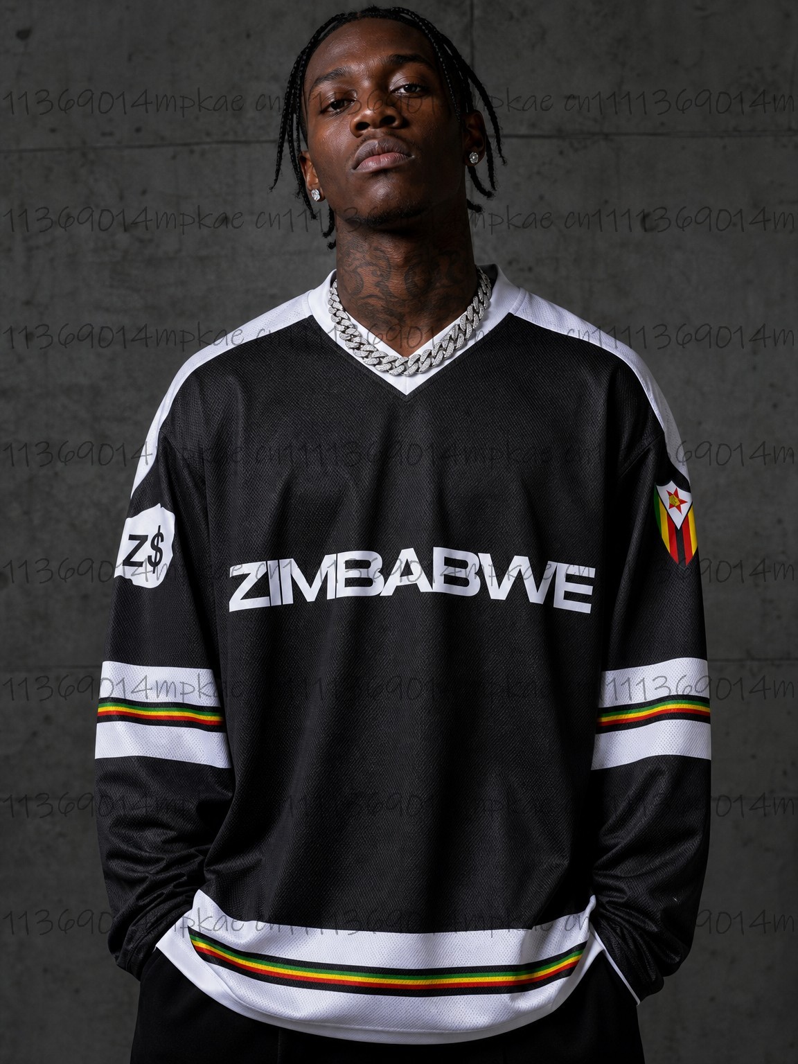 Men's Zimbabwe Printed V-Neck  - Mens Fashion Streetwear 评论和价格