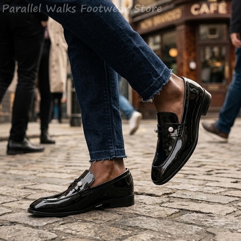 Men Black Patent Faux Suede Rh - Suede Loafers Men 评论和价格