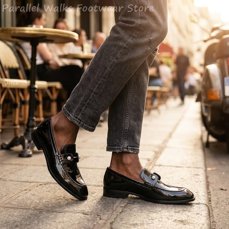 Men Black Patent Faux Suede Rh - Suede Loafers Men 评论和价格