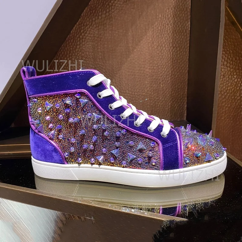 Dark Purple Crystal Rivet Men  - Suede Loafers Men 评论和价格