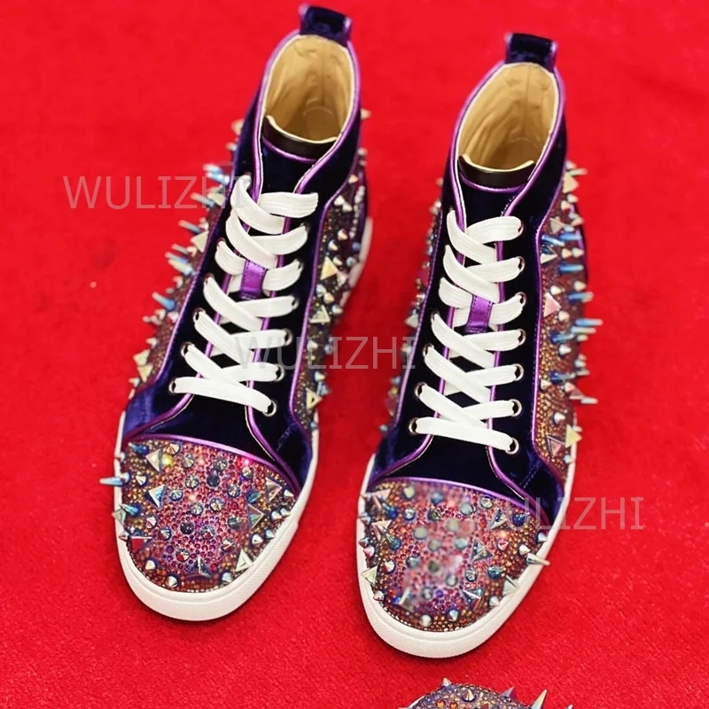 Dark Purple Crystal Rivet Men  - Suede Loafers Men 评论和价格