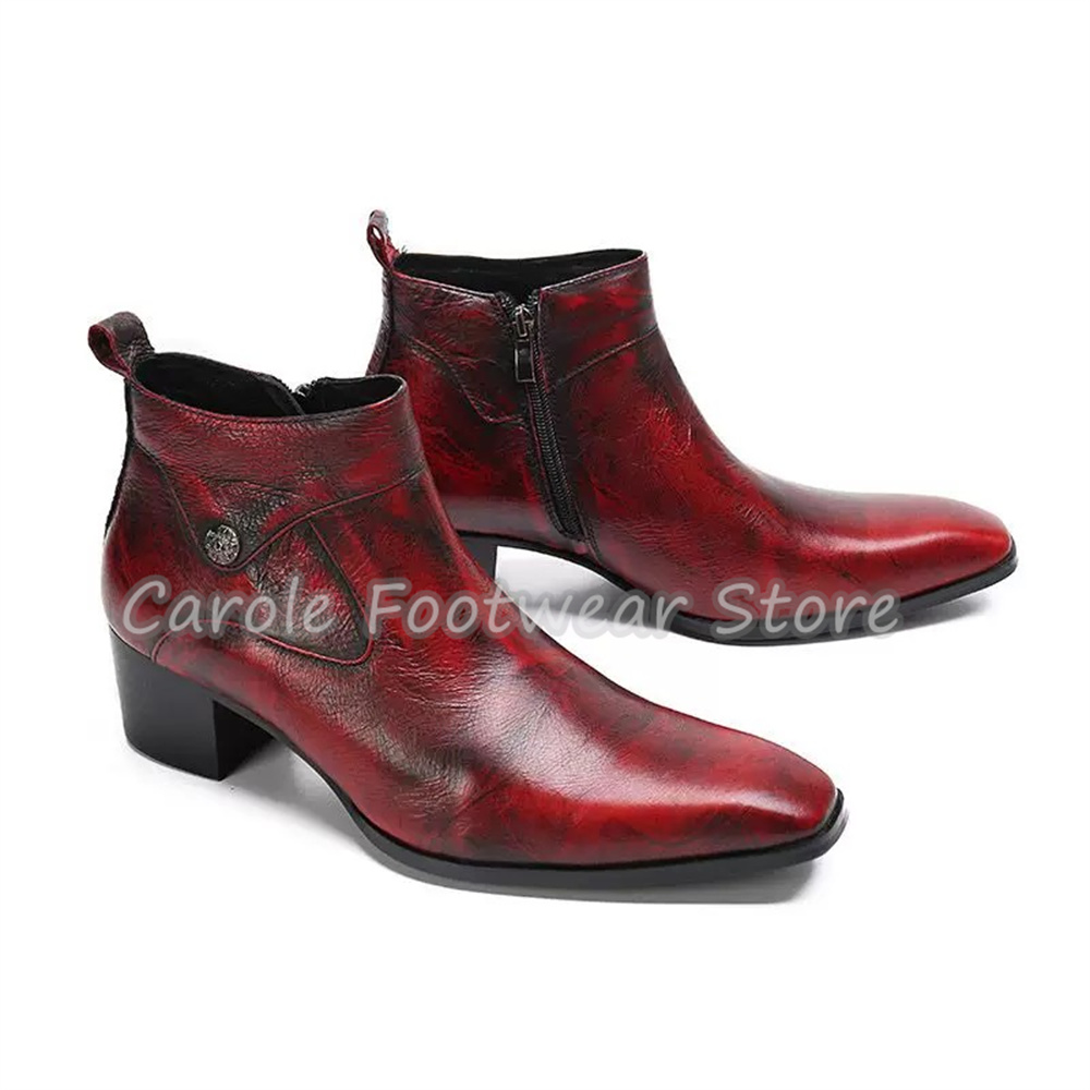 Vintage Square Toe Genuine Lea - Chelsea Boots Men 评论和价格