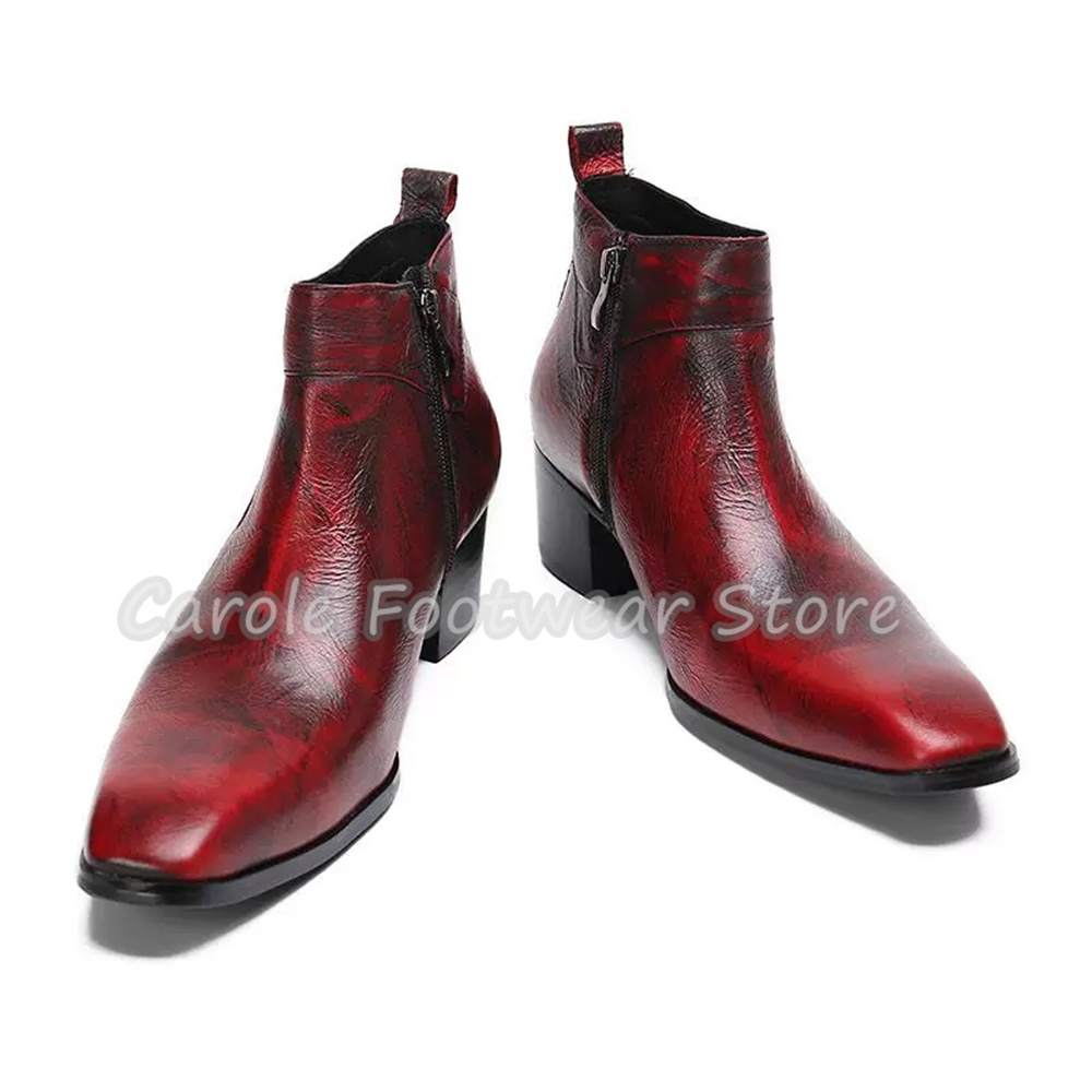 Vintage Square Toe Genuine Lea - Chelsea Boots Men 评论和价格