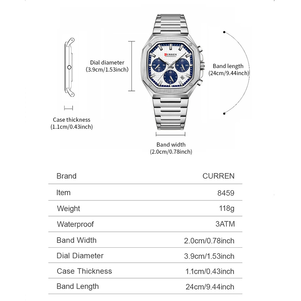 CURREN Luxury Square Chrono Wa - Mens Fashion Watch 评论和价格