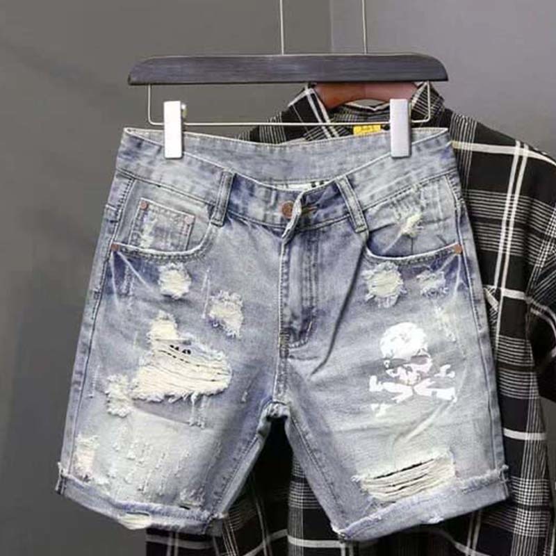Summer Men's Worn Bead Hole Be - Jeans Pants Fashion Men 评论和价格