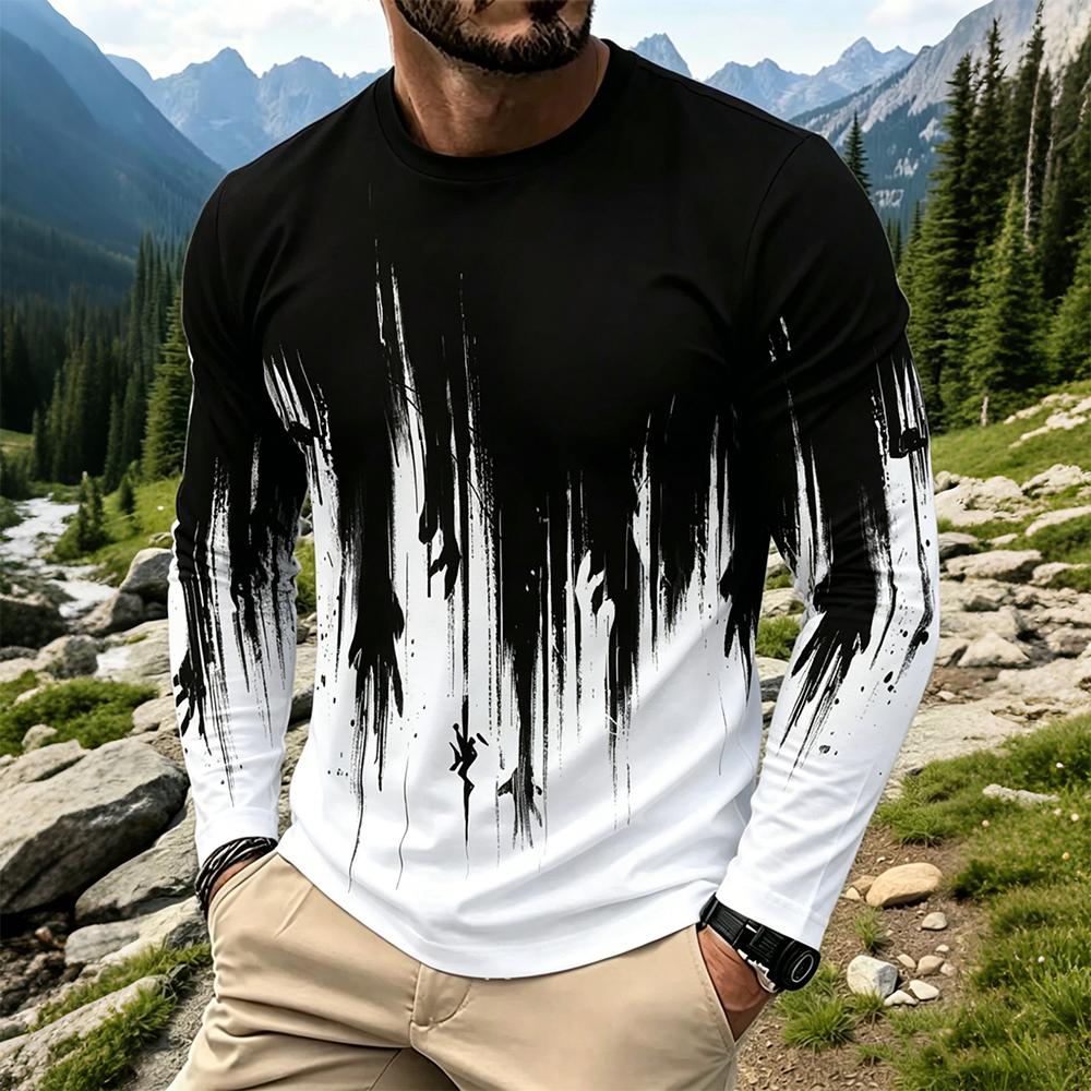 Men's Gradient Ink Splash Long - Mens Fashion Streetwear 评论和价格