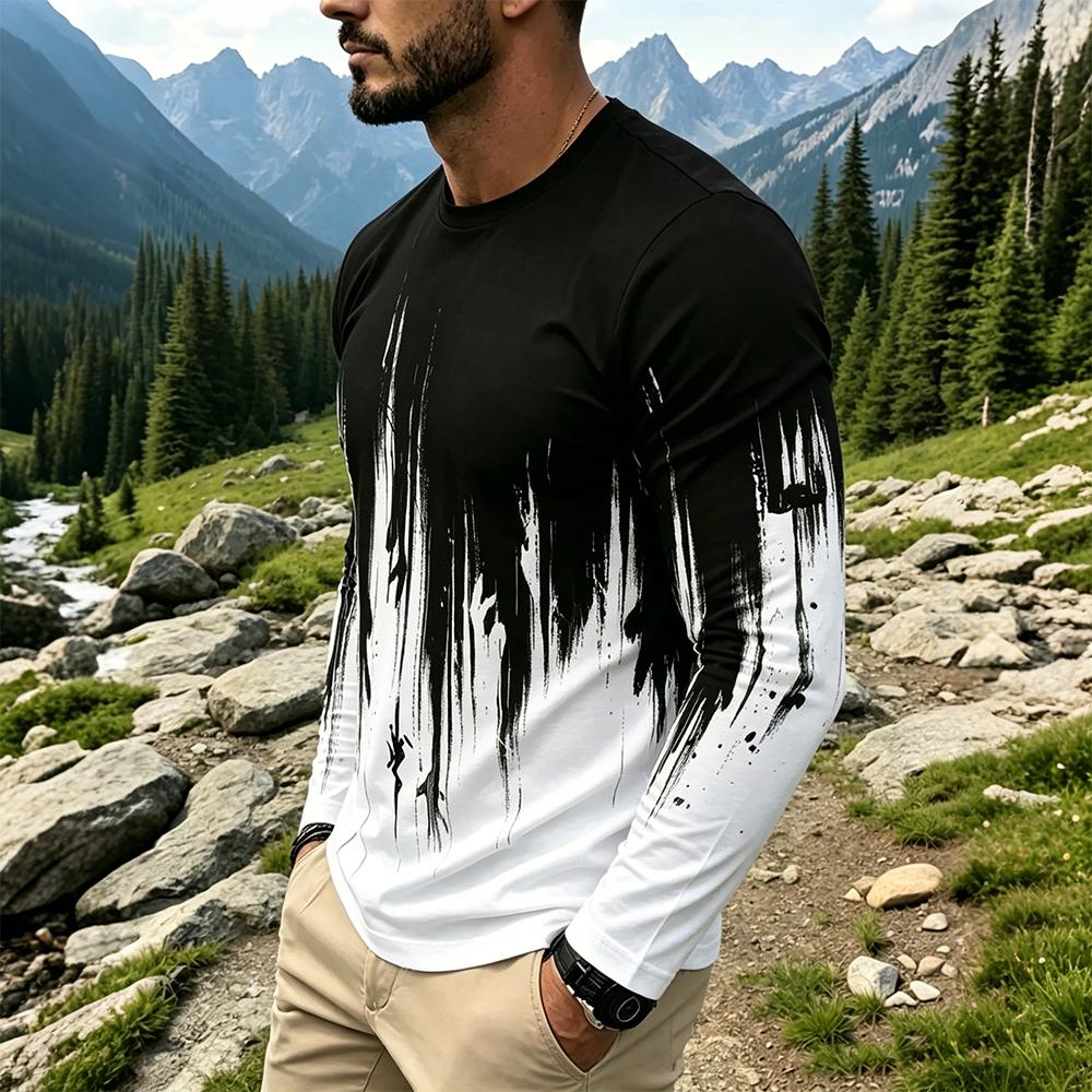 Men's Gradient Ink Splash Long - Mens Fashion Streetwear 评论和价格