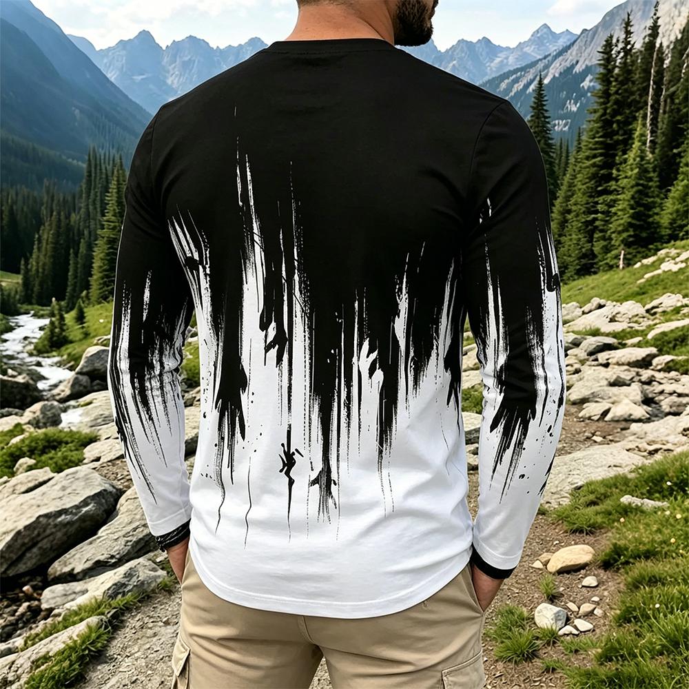 Men's Gradient Ink Splash Long - Mens Fashion Streetwear 评论和价格