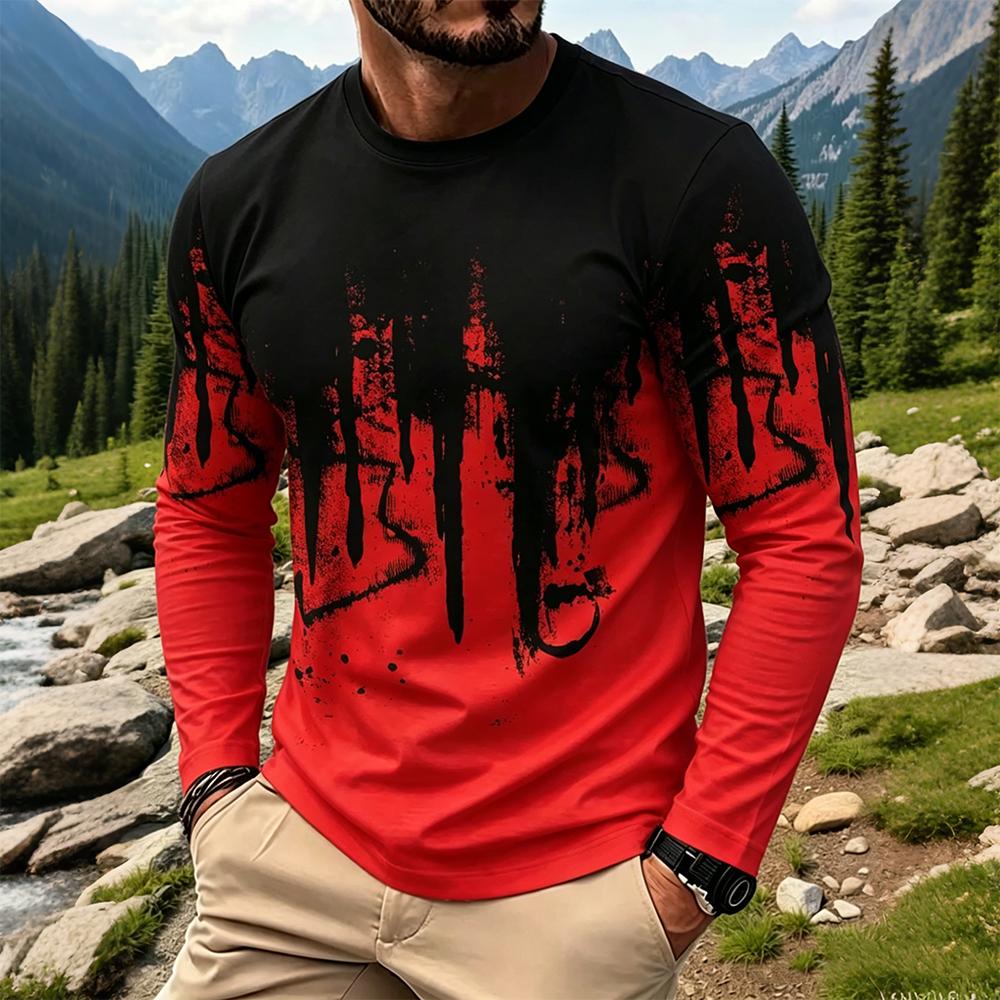 Men's Gradient Ink Splash Long - Mens Fashion Streetwear 评论和价格